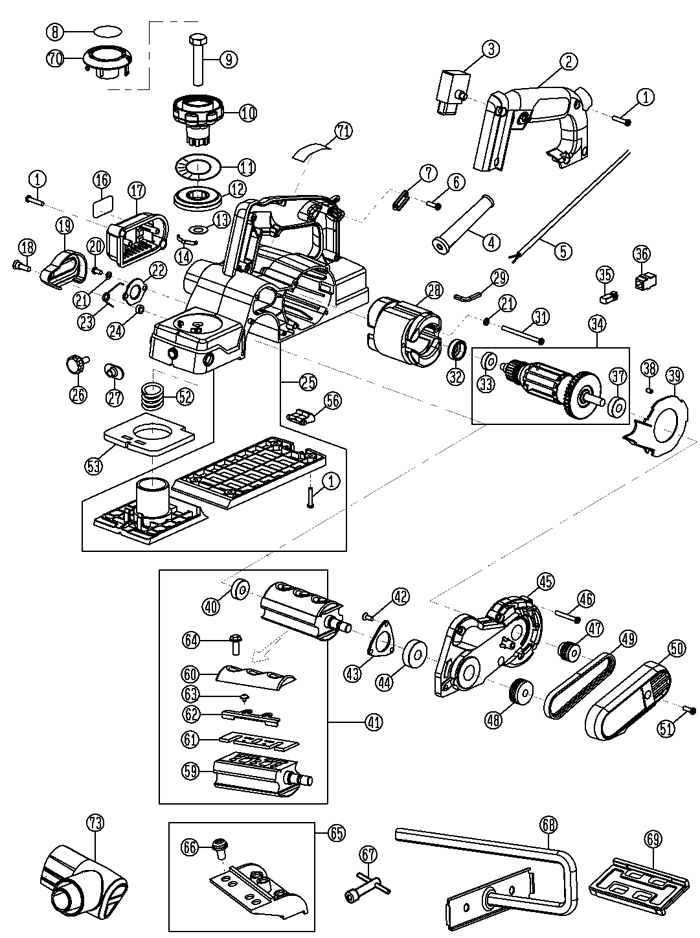 DeWALT D26676 Portable Hand Planer Parts (Type 1)