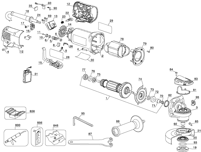 DeWALT D28114 Grinder Parts (Type 1)