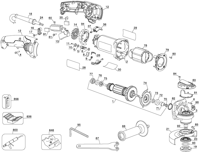 DeWALT D28115 Grinder Parts (Type 1)