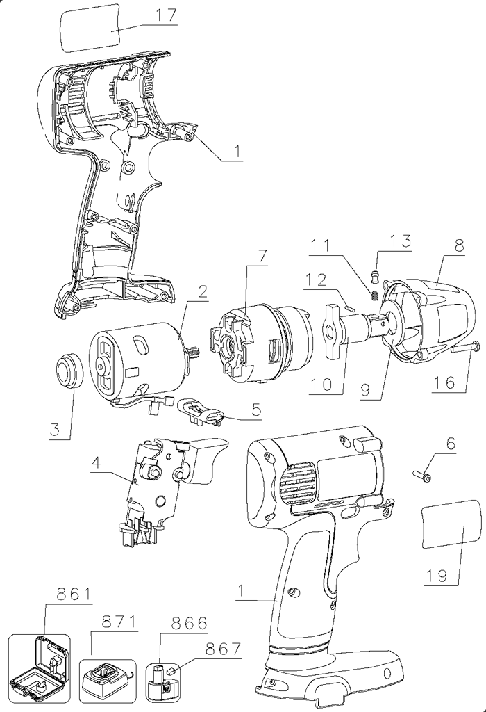 DeWALT DW057 18V Cordless Impact Wrench Parts  (Type 1)