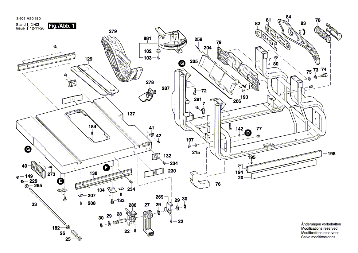 Bosch gts-1031 - 3601m30510 Tool Parts